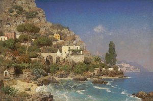 A View Of The Amalfi Coast by Edmund Berninger Oil Painting