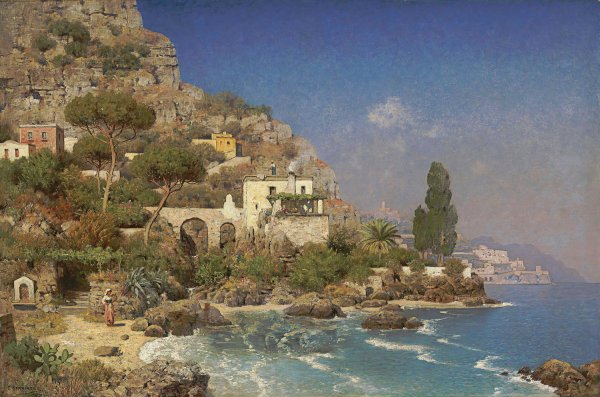 A View Of The Amalfi Coast by Edmund Berninger - Hand-Painted Oil Painting Reproduction