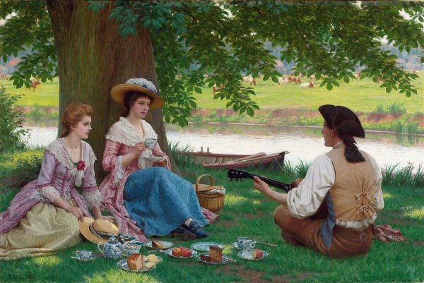 Main Product Photo of A Picnic Party  Painting by Edmund Blair Leighton