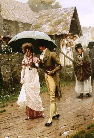 A Wet Sunday Morning painting by Edmund Blair Leighton