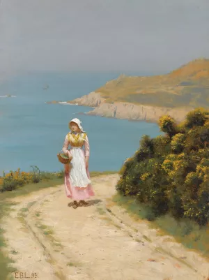 Girl On A Coastal Path by Edmund Blair Leighton Oil Painting