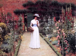 Lady in a Garden by Edmund Blair Leighton - Oil Painting Reproduction