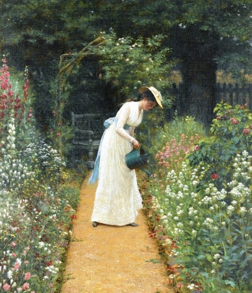My Lady's Garden by Edmund Blair Leighton - Hand-Painted Oil Painting Reproduction