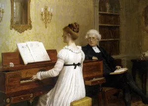 The Piano Lesson by Edmund Blair Leighton - Oil Painting Reproduction