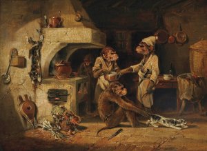 The Monkey's Kitchen by Edmund Bristow Oil Painting
