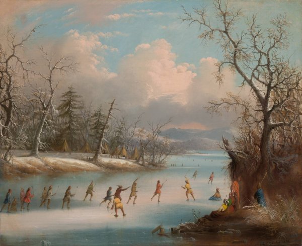 Main Product Photo of Indians Playing Lacrosse on the Ice  Painting by Edmund C. Coates