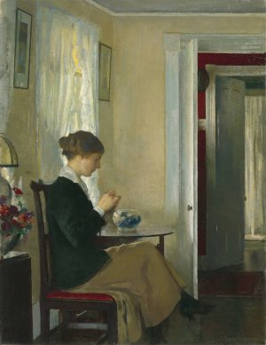 Josephine Knitting by Edmund Charles Tarbell Oil Painting