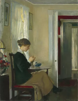 Josephine Knitting Oil painting by Edmund Charles Tarbell