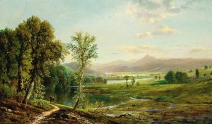 Figures Walking Along the River by Edmund Darch Lewis Oil Painting