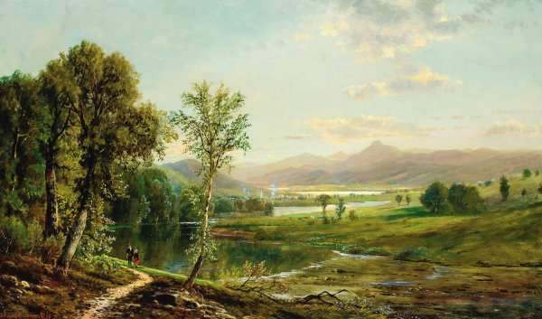 Figures Walking Along the River  by Edmund Darch Lewis - Hand-Painted Oil Painting Reproduction