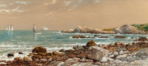 Ships at Sea on a Rocky Coast by Edmund Darch Lewis Oil Painting