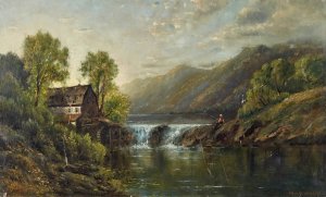 The Old Mill Stream by Edmund Darch Lewis Oil Painting