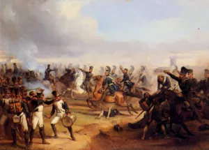 Battle Scene by Edmund Friederich Theodor Rabe Oil Painting