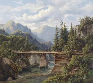 Holzbrucke uber einem Gebirgsbach Oil painting by Edmund Hod