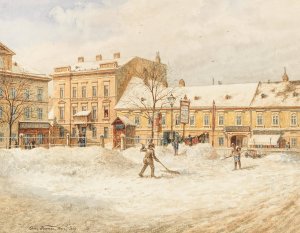 Schneeraumer am Hietzinger Platzl by Edmund Krenn Oil Painting