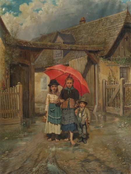 Zur Schule  by Edmund Krenn - Hand-Painted Oil Painting Reproduction