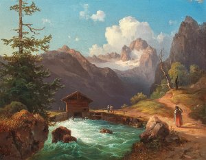 A View of the Dachstein Massif by Edmund Mahlknecht Oil Painting