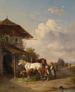 Beim Hufschmied by Edmund Mahlknecht Oil Painting