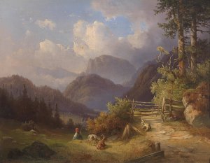 Die junge Ziegenhirtin by Edmund Mahlknecht Oil Painting