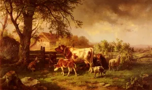 Farmyard Scene by Edmund Mahlknecht - Oil Painting Reproduction