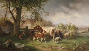 Idylle am Bauernhof by Edmund Mahlknecht Oil Painting