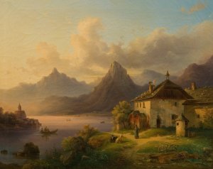 Landschaft mit Bergsee by Edmund Mahlknecht Oil Painting