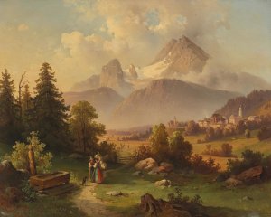 View of the Watzmann by Edmund Mahlknecht Oil Painting