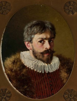 Self-portrait in the 17th-century costume by Edmund Perle Oil Painting