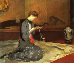 Cutting Origami by Edmund Tarbell Oil Painting