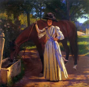 Girl and Horse by Edmund Tarbell - Oil Painting Reproduction