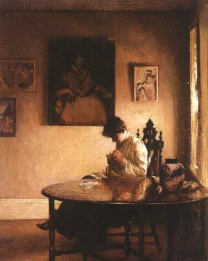 Girl Crotcheting Oil painting by Edmund Tarbell