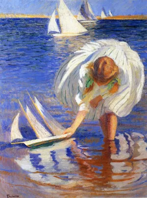 Girl with Sailboat also known as Child with Boat by Edmund Tarbell - Oil Painting Reproduction