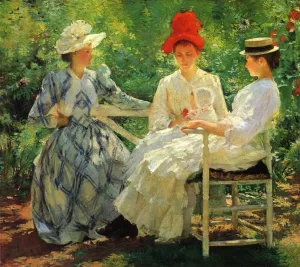 In a Garden also known as The Three Sisters - A Study of June Sunlight by Edmund Tarbell Oil Painting