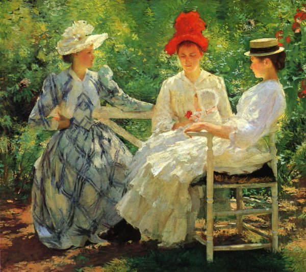 Main Product Photo of In a Garden also known as The Three Sisters - A Study of June Sunlight Painting by Edmund Tarbell