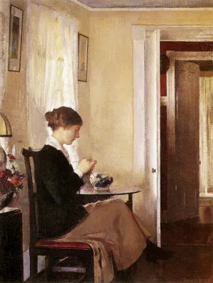 Josephine Knitting by Edmund Tarbell - Oil Painting Reproduction