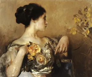 Lady with a Corsage by Edmund Tarbell Oil Painting
