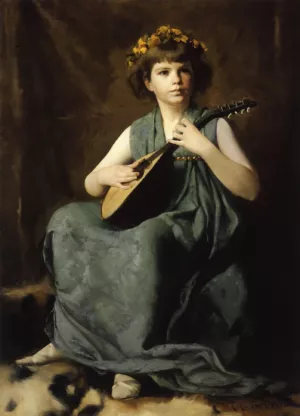 Marion Hiller Fenno at Nine as Mandolinata by Edmund Tarbell - Oil Painting Reproduction