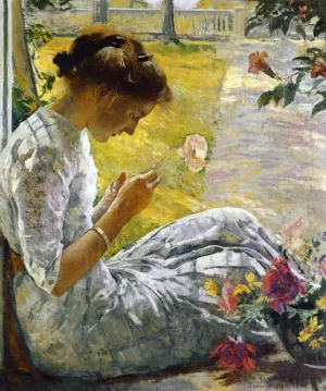 Mercie Cutting Flowers by Edmund Tarbell - Oil Painting Reproduction