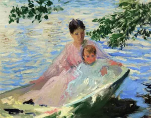 Mother and Child in a Boat study by Edmund Tarbell - Oil Painting Reproduction