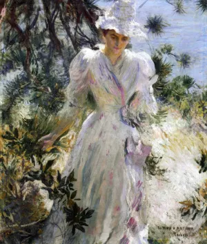 My Wife, Emeline, in a Garden by Edmund Tarbell Oil Painting