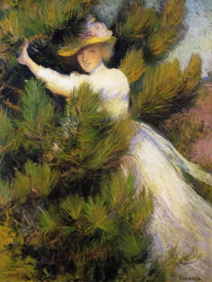 Summer Idyll also known as Girl and Pine Trees by Edmund Tarbell Oil Painting