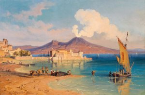 View From The Riviera Di Chiaia To The Castel Dell'ovo, Naples by Edmund Von Worndle Oil Painting
