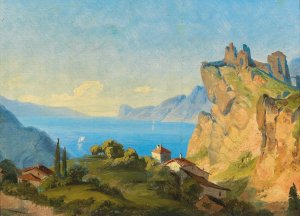 View of Nago on Lake Garda by Edmund Von Worndle Oil Painting