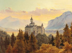 View Of Schloss Ambras Near Innsbruck by Edmund Von Worndle Oil Painting