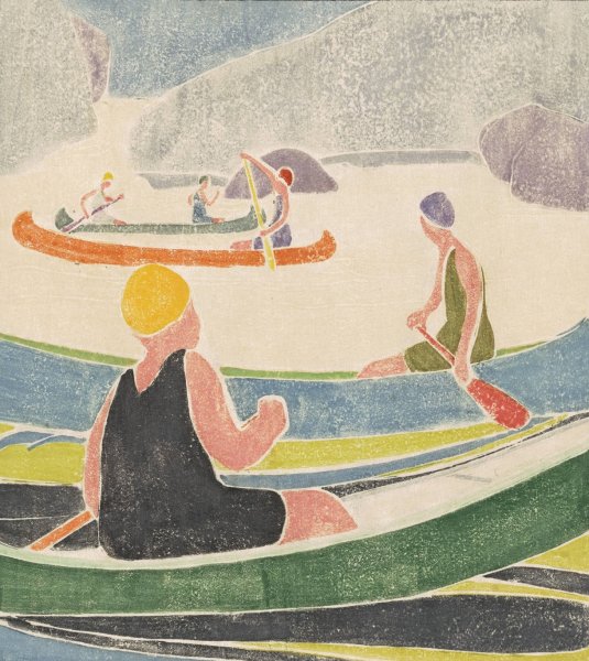 Canoes  by Edna Boies Hopkins - Hand-Painted Oil Painting Reproduction