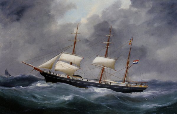 Main Product Photo of A Three Master at Sea Painting by Edouard Adam