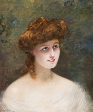 Portrait of a beauty with red hair by Edouard Alexandre Sain Oil Painting