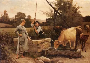 At the Well Oil painting by Edouard Bernard Debat-Ponsan