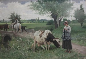 La Vache bien gardee  by Edouard Bernard Debat-Ponsan Oil Painting