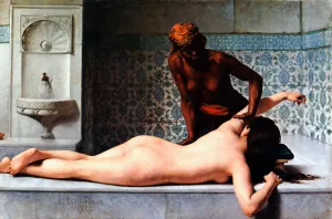 Le Massage Scene de Hammam by Edouard Bernard Debat-Ponsan - Oil Painting Reproduction